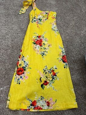 Zimmermann Yellow Floral Strapless Dress with Red and Blue Accents